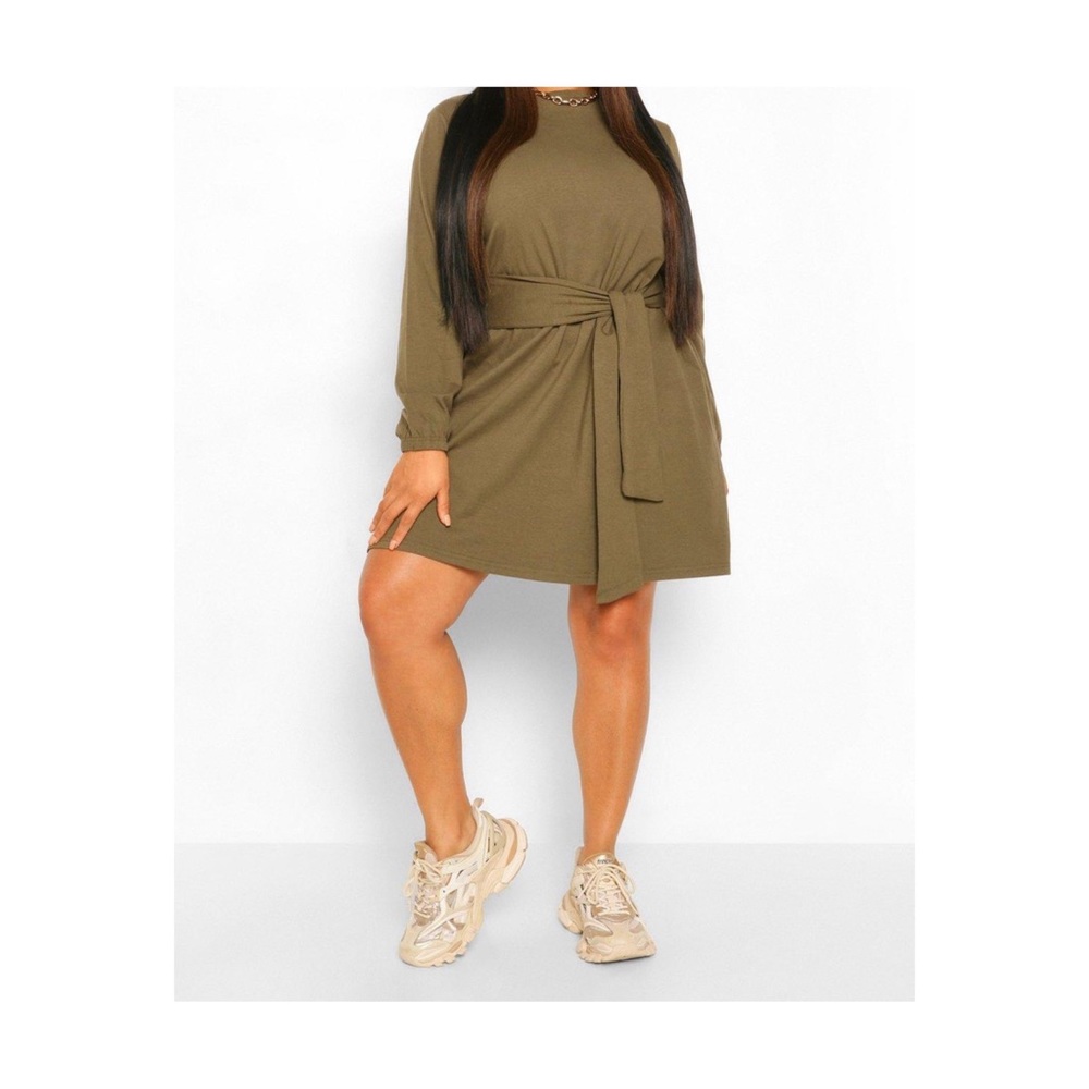 Self Tied Belt Plus Jersey Skater Dress